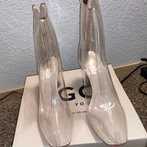Clear PVC heeled boots with sparkly heel size 6